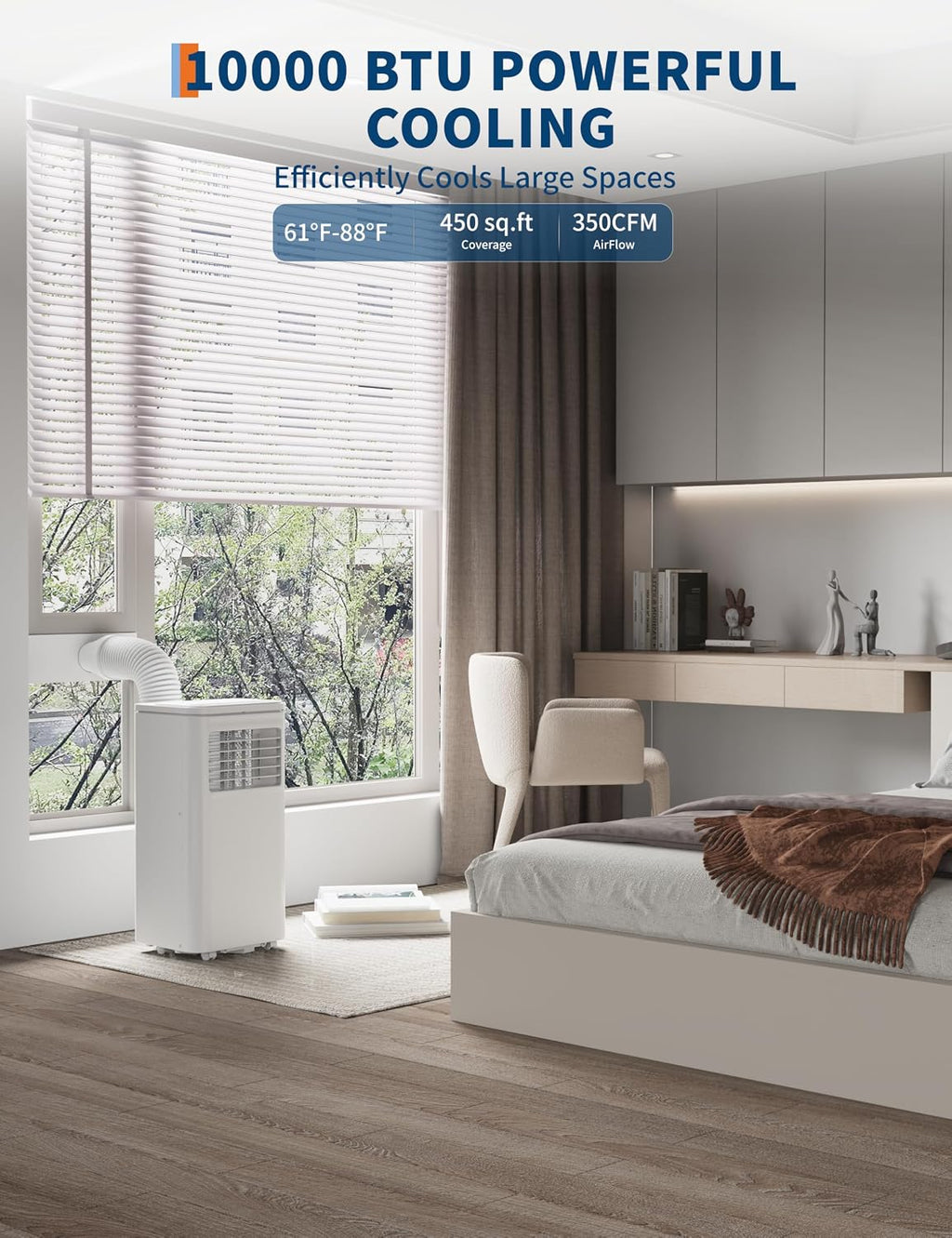 GarveeTech Portable Air Conditioners, 10000 BTU Air Conditioner for Room Up to 450 Sq.Ft, 24H Timer, Remote Control, Dehumidifier, 3 in-1 AC Unit with Window Kit for Bedroom, Indoor Rooms, Home Office