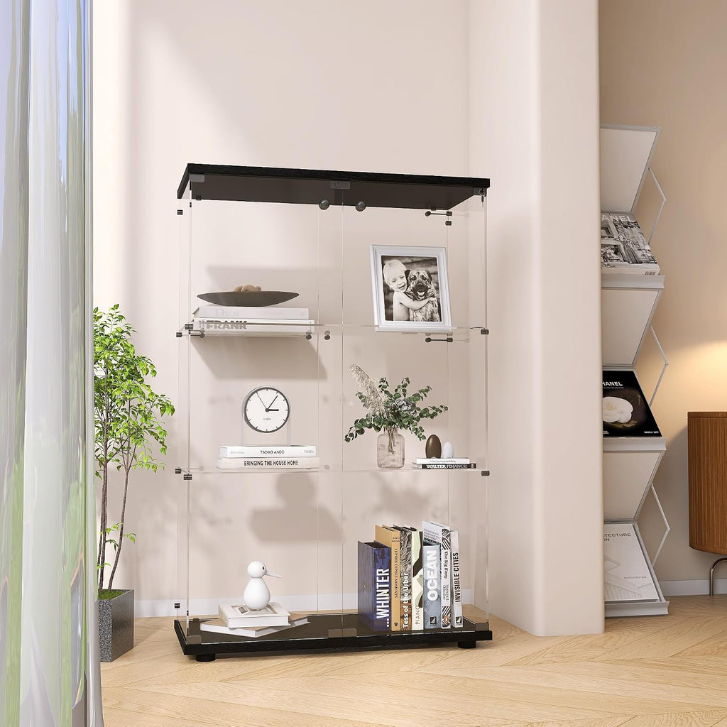 Modern 3 Shelf Glass Display Cabinet with 2 Doors, Clear Curio Cabinet Collection Display Case, Floor Standing Glass Bookshelf for Living Room Bedroom Home Office 32' W x 14.5' D x 50' H