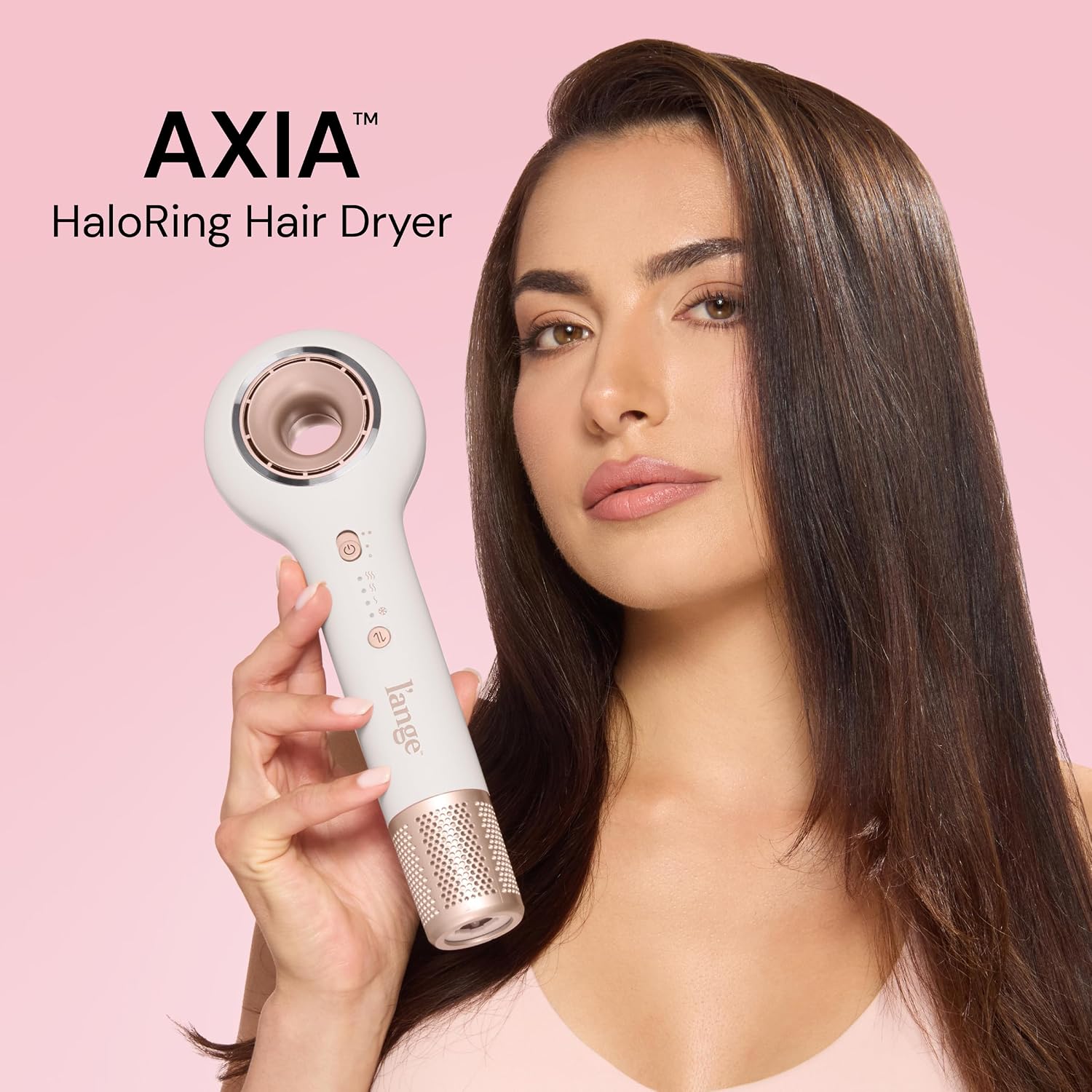L'ANGE HAIR Axia HaloRing Ionic Hair Dryer | High Speed Professional Blow Dryer for Smooth, Frizz-Free Styles | Lightweight Brushless Motor with Concentrator & Wall Mount | 4 Heat Settings | Off-white