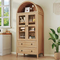 HUAHUU 71' Tall Pantry Cabinet, Arched Cabinet, Kitchen Storage Cabinets with 2 Large Drawers & Adjustable Shelves & Glass Door for Living Room, Kitchen, Dining Room, Natrual