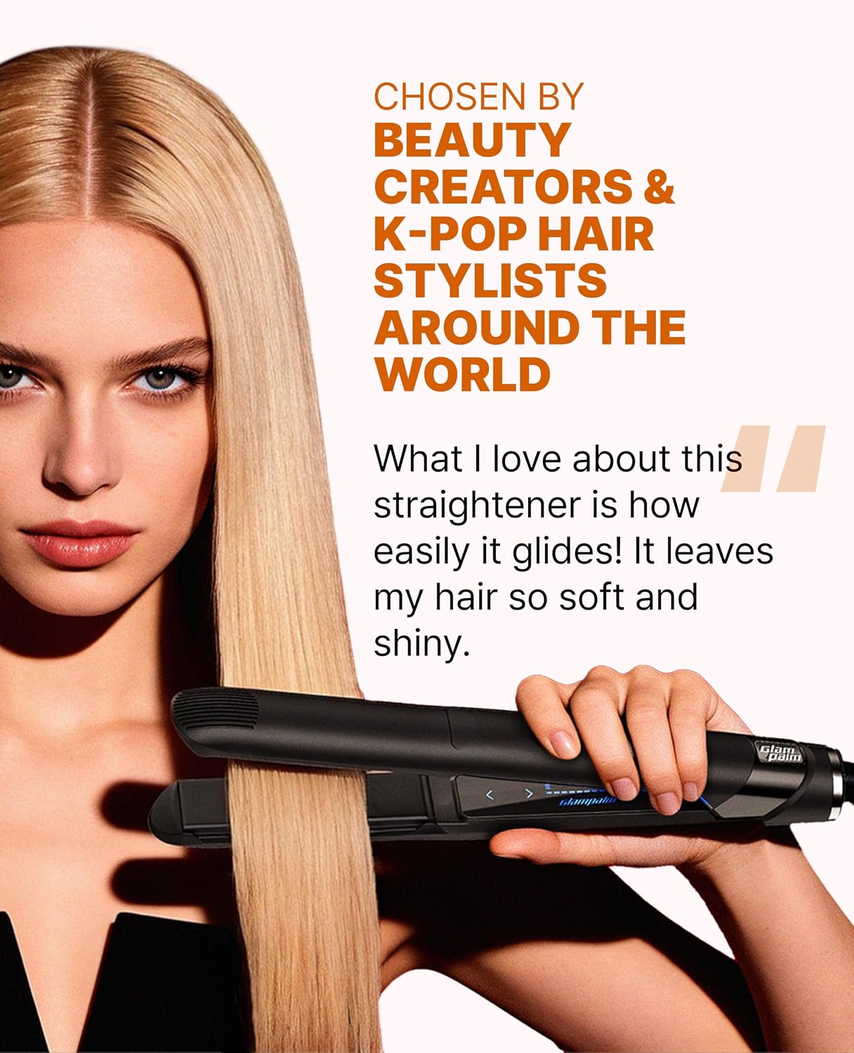 GLAMPALM GlamMuse 1' | All-Ceramic Flat Iron Infused with Vita-C, Salon Results with Less Heat Damage, Trusted by K-Pop Hair Stylists, Dual Voltage Hair Straightener, Silk Press | GP201T