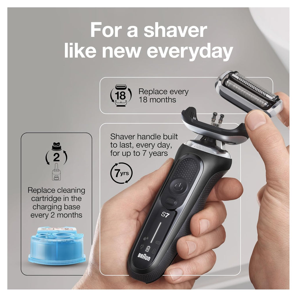 Braun Series 7 7075cc Electric Razor for Men with SmartCare Center, Beard Trimmer, Wet & Dry, Rechargeable, Cordless Foil Shaver, Black