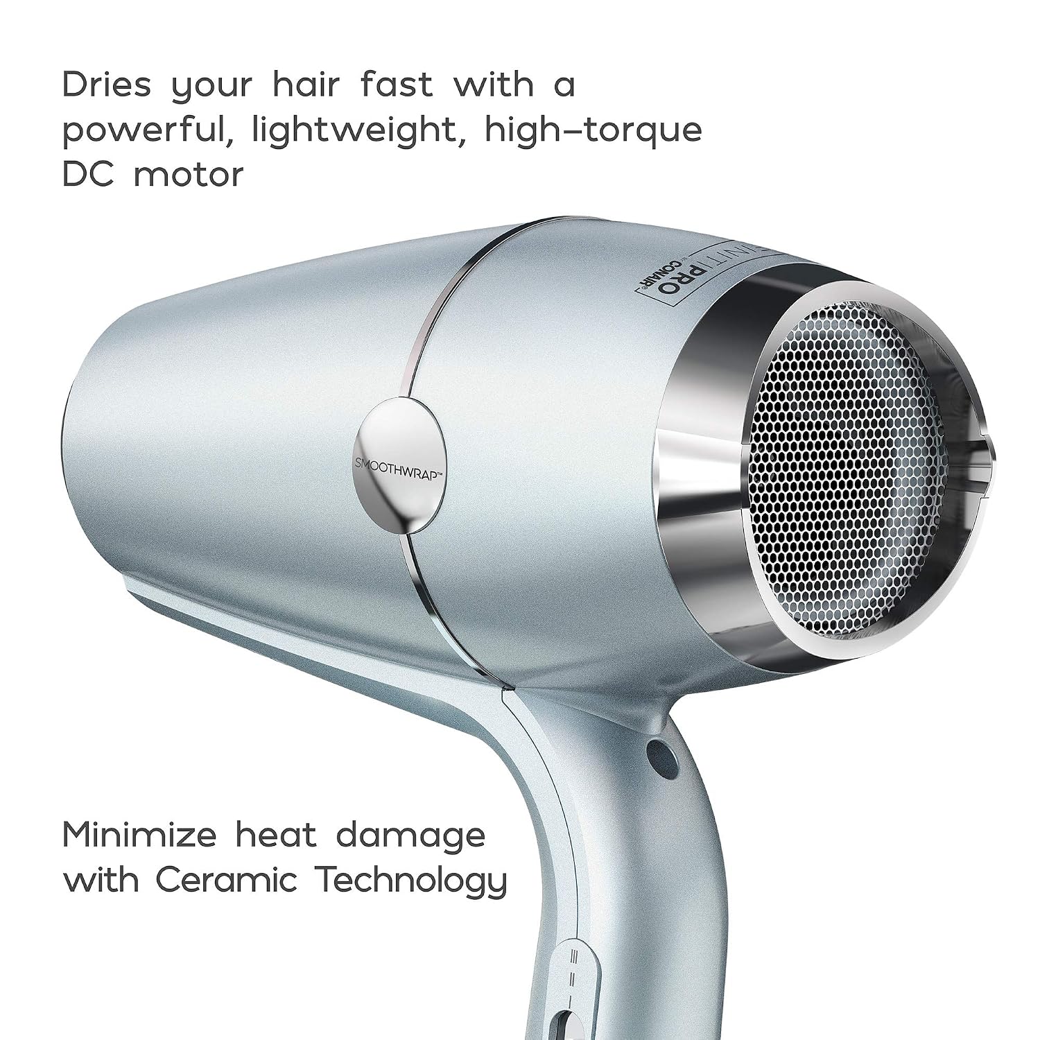 Infiniti PRO CONAIR SmoothWrap Hair Dryer,Blow Dryer with Diffuser and Concentrator Attachments,Advanced Plasma and Ceramic Technology for Less Frizz,More Volume-and Body,Mint,(Pack of 2)