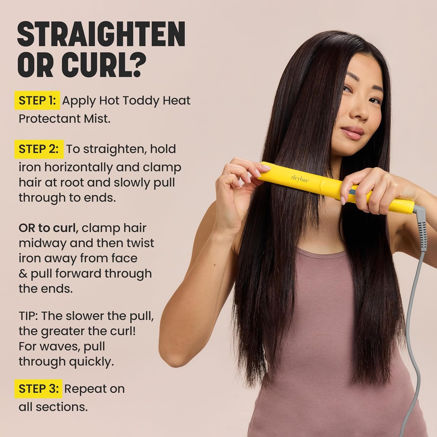 Drybar The Tress Press Straightening Iron - Ionic Technology for Smooth, Shiny Hair - Straighten or Wrap Around Barrel to Create Curls, Waves, or Sleek Styles