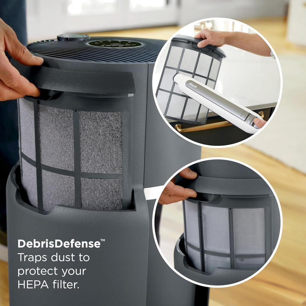 Shark Air Purifier for Home, NeverChange Max, 1,300 sq. ft. for Large Room, Kitchen, Home Office, HEPA-Exceeding Filter, Captures Pollutants, Pet Dander, Dust, Odor, Smoke, and More, HP301, Grey