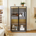 Merax Modern 4 Tier Bookshelf Bookcase with Glass Doors & 2 Drawers, 60.6' Tall Wood Display Cabinet with Adjustable Shelves for Living Room, Bedroom, Office Grey