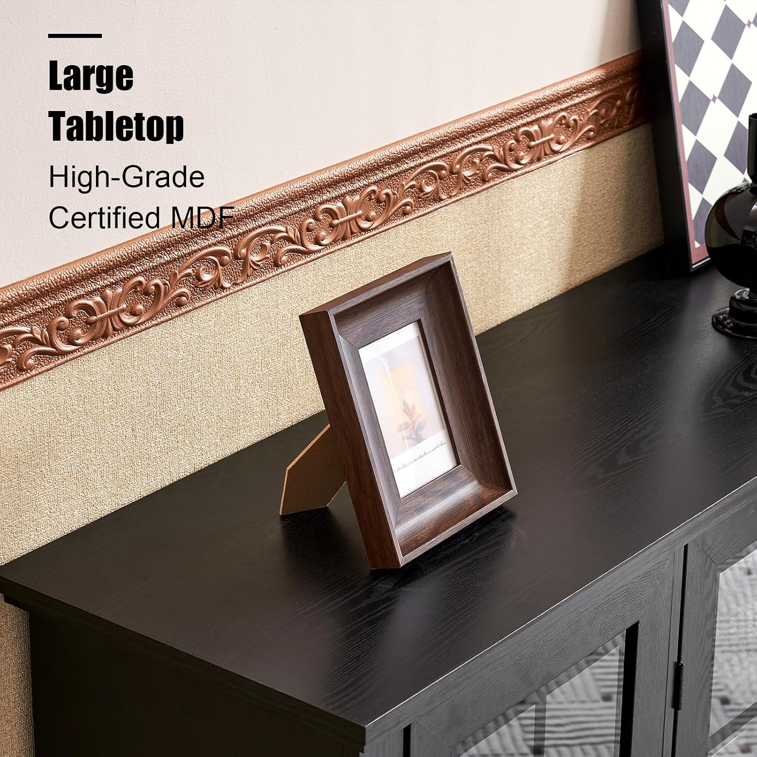 AMERLIFE 63' Sideboard, 6 Adjustable Shelves Sideboard Buffet Cabinet with 4 Doors, Accent Storage Credenzas for Dining Room, Living Room, Classic Black