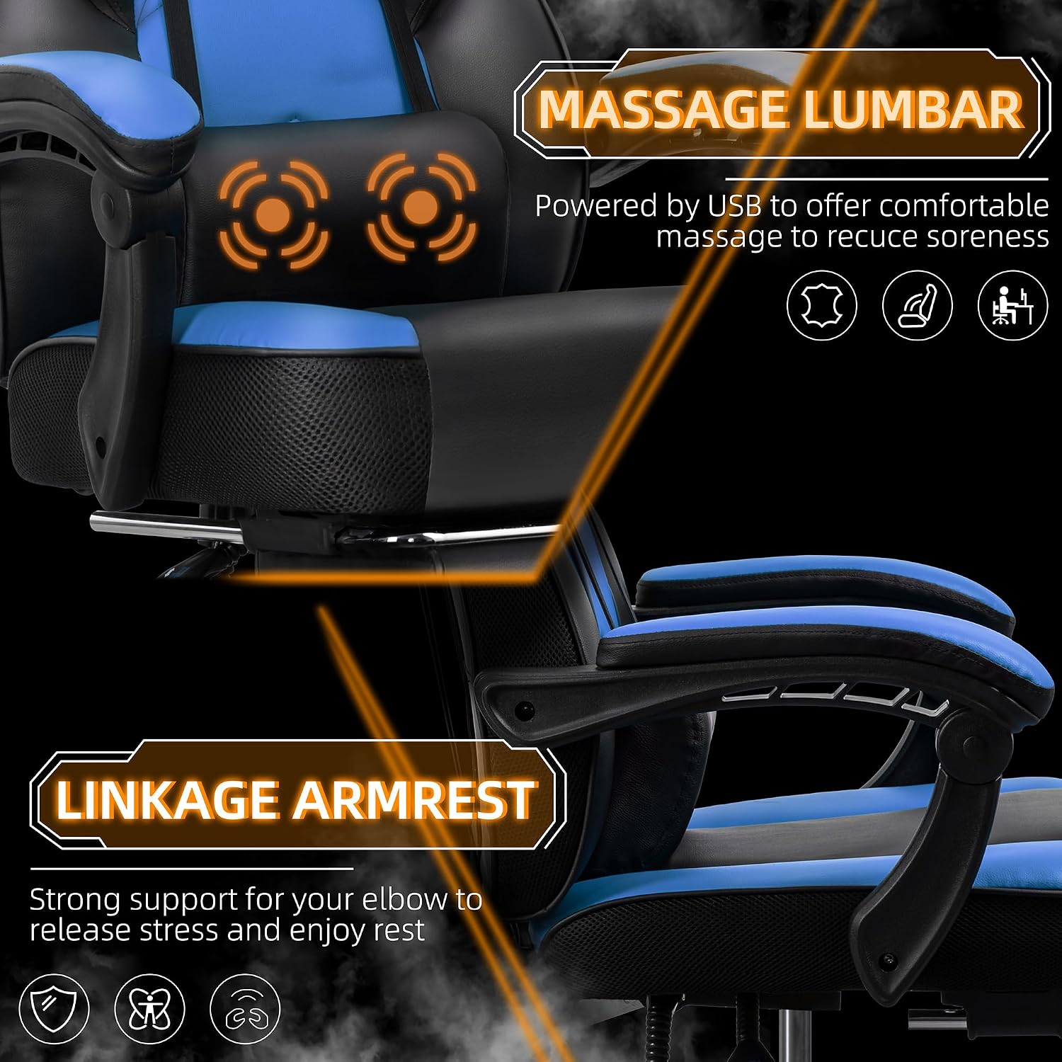 Shintenchi Gaming Chair,Video Game Chair with footrest and Massage Lumbar Support,Height Adjustable Game Chair with 360°Swivel Seat Ergonomic Computer Chair with Headrest for Office or Gaming(Blue)