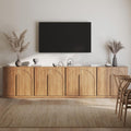 BELLEZE Bijou Set of 4 Wall-to-Wall Storage Cabinets (126' Wide) - Grand Sideboard Buffet System w/8 Arched Doors - Massive Entertainment Center & Display Console for Living Room, Office, Camel