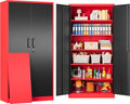 6 Tier Garage Storage Cabinet with 5 Adjustable Shelves,Metal Storage Cabinet with Lock,Red Black Metal Cabinet with Locking Doors,Steel Locker,71' Lockable Storage Cabinets for Home,Office,Garage