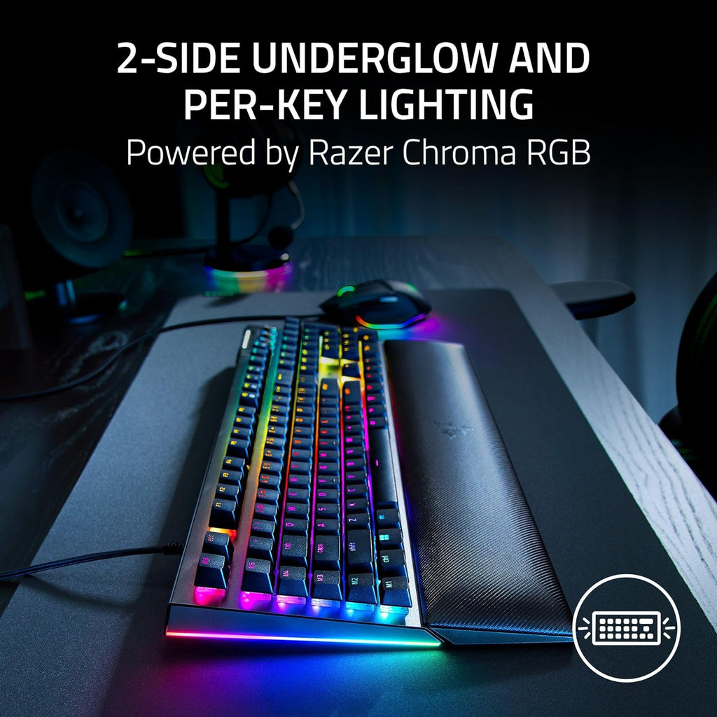Razer BlackWidow V4 Mechanical Gaming Keyboard: Yellow Switches Linear & Silent - Chroma RGB - 6 Macro Keys - Magnetic Wrist Rest - Doubleshot ABS Keycaps - Roller & Media Keys - Snap Tap