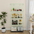 Runboll Glass Display Cabinet 4 Tiers 2 Doors with LED Light, Curio Cabinet with Wheels, Floor Standing Tempered Glass Showcase Display Shelf for Collectibles, Legos, Figures, Plants