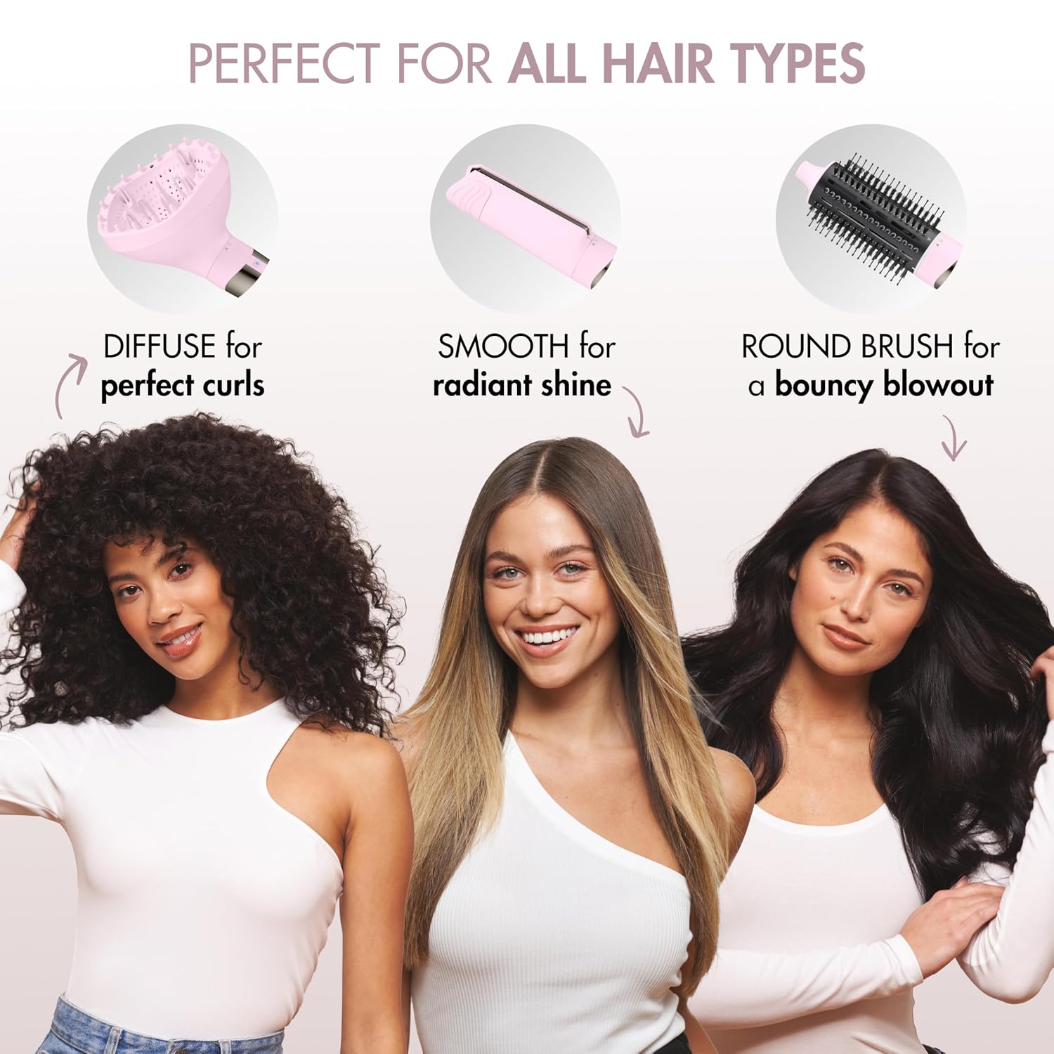 BaBylissPRO StyleSwitch Ionic Multi-Styler, Air Styler and Hair Dryer, Lightweight Hot Air Brush with 5 Attachments, Automatic Dual Voltage