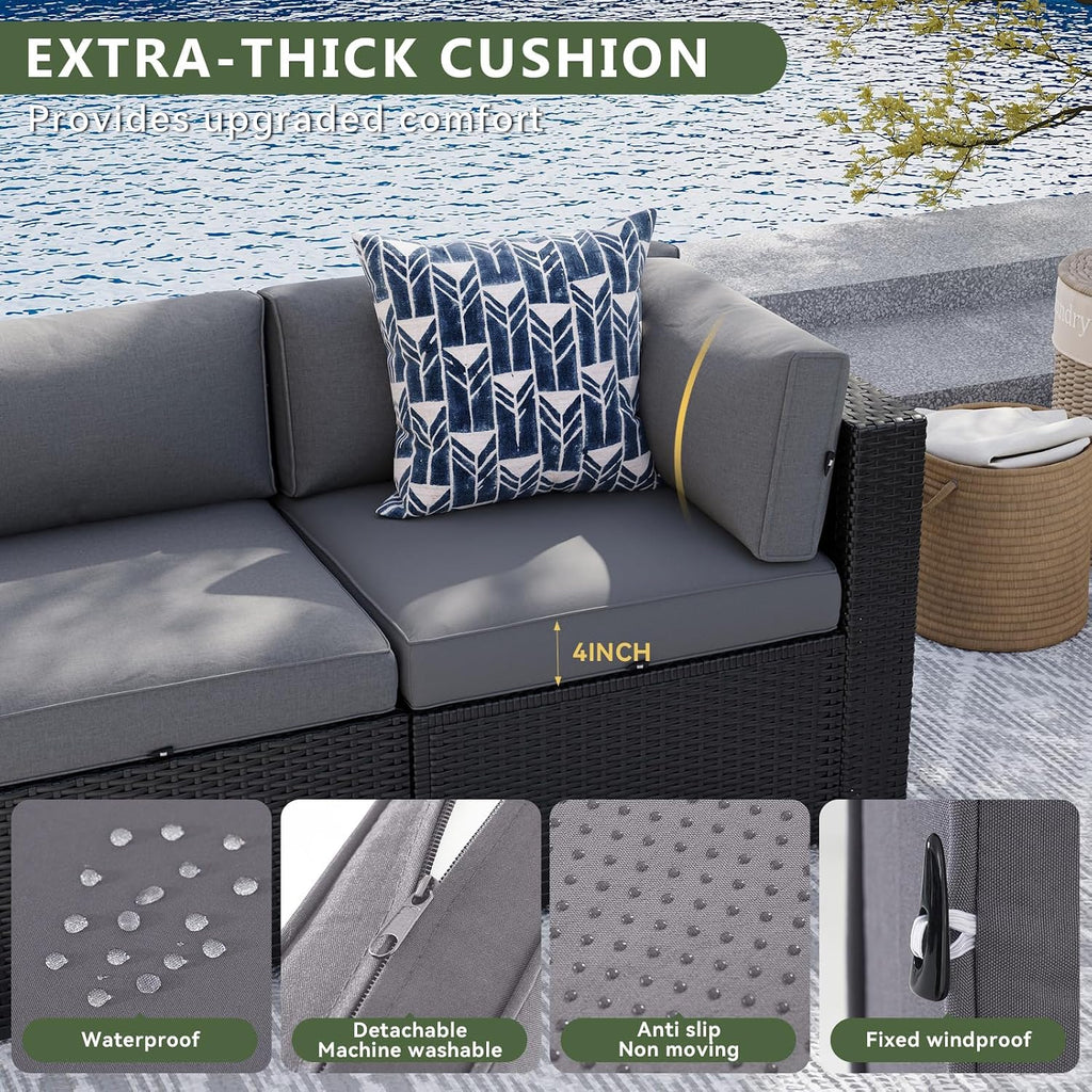 Aoxun 8 Piece Patio Furniture Set with 44' Fire Pit Table Wicker Rattan Sectional Sofa Outdoor Seating with Thickened Cushion, Grey
