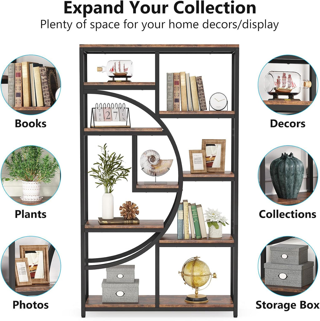 Tribesigns Bookshelf Industrial 5 Tier Etagere Bookcase, Freestanding Tall Bookshelves Display Shelf Storage Organizer with 9-Open Storage Shelf for Living Room, Bedroom, 2 Pack