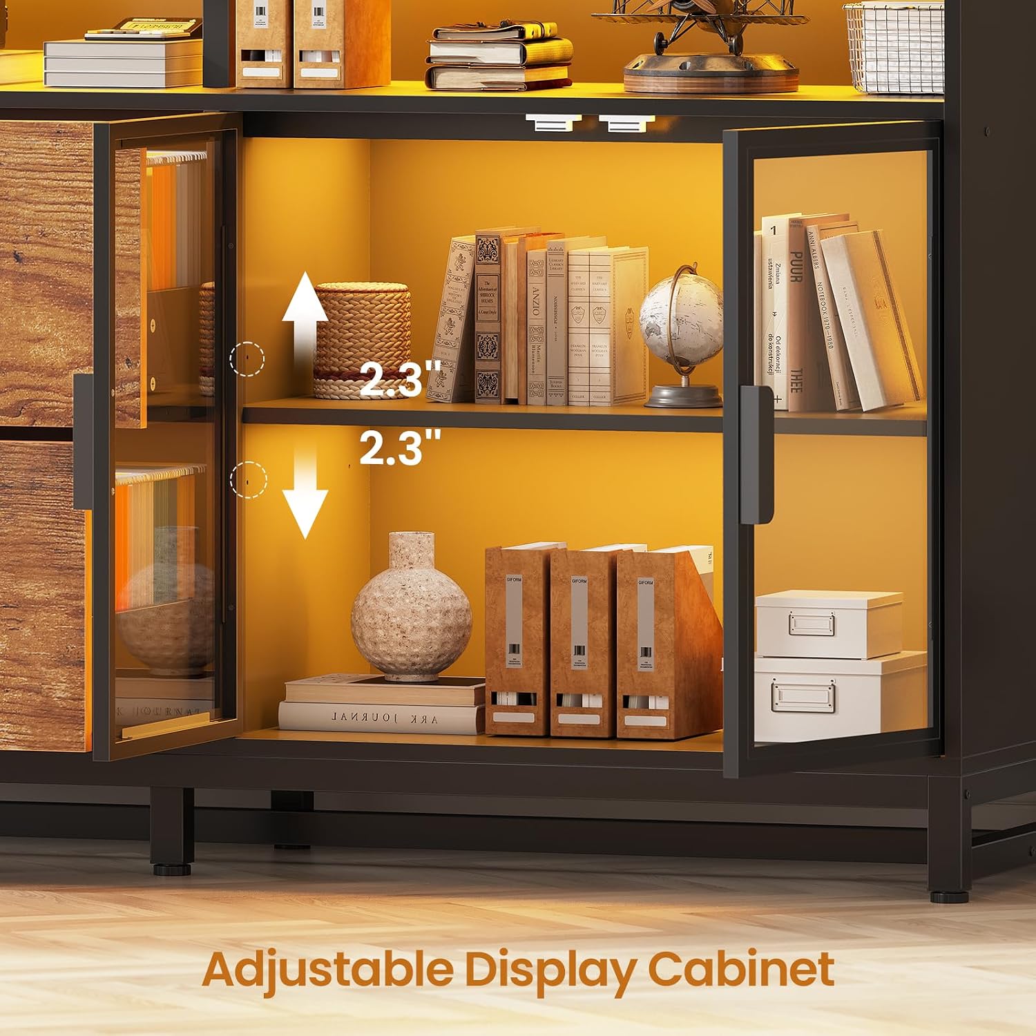 SEDETA 59' File Cabinet, 2 Drawers Filing Cabinets for Home Office fit Legal/Letter/A4 File, File Cabinet with Lock & Power Outlets, Printer Stand with Storage & LED Lights, Rustic Brown