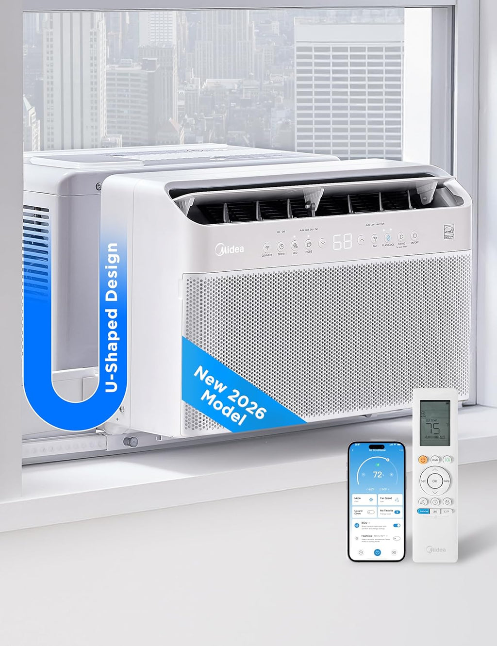 Midea 6,000 BTU U Shaped Smart Inverter Window Air Conditioner - Cools 250 Sq Ft, Ultra Quiet with Open Window Operation - Alexa/Google Assistant Compatible, 37% Energy Savings, Remote (2026 Edition)