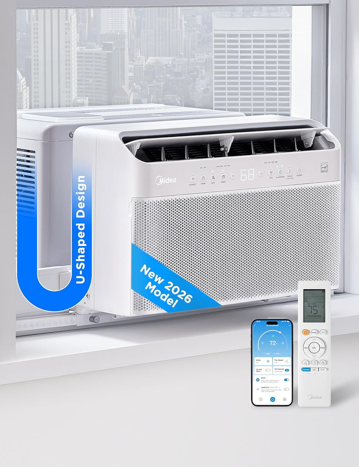 Midea 6,000 BTU U Shaped Smart Inverter Window Air Conditioner - Cools 250 Sq Ft, Ultra Quiet with Open Window Operation - Alexa/Google Assistant Compatible, 37% Energy Savings, Remote (2026 Edition)