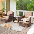 5 Pieces Patio Chairs Set with Ottomans, All Weather PE Rattan, Outdoor Conversation Furniture with Table, Beige