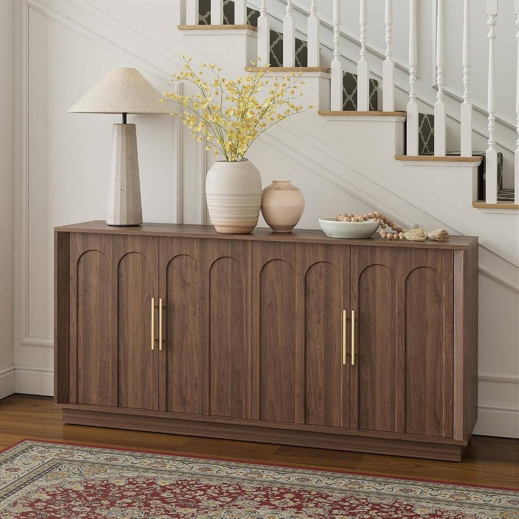 FORTUNETEC Sideboard Buffet Cabinet with Storage, Mid Century Modern Accent Cabinet with Arched Doors, Modular Media Console, Minimalist Credenza for Living Room Kitchen Dining Room Entryway, Walnut