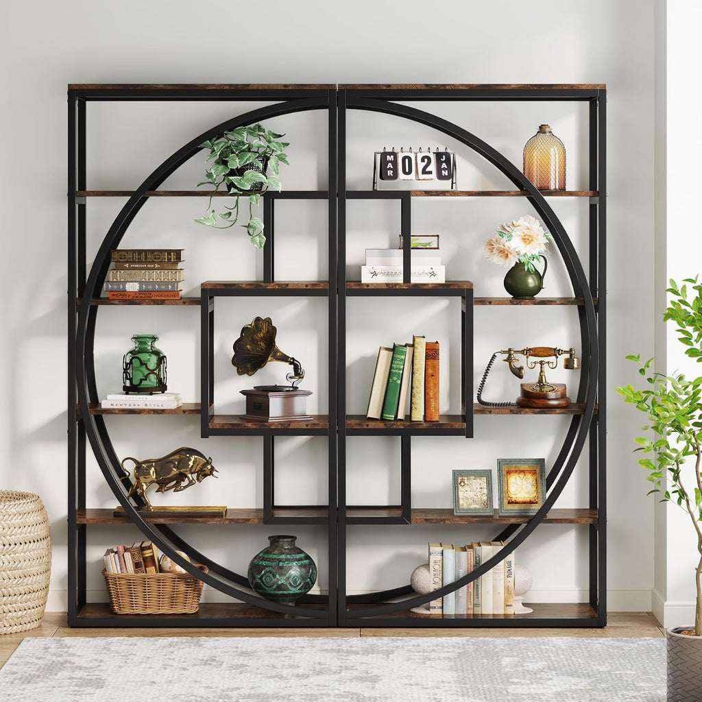 Tribesigns Bookshelf, Industrial 5-Tier Etagere Bookcase, 70.8' Tall Bookshelf with 8 Storage Shelf, Book Shelf Display Tack Shelving Unit for Home Office (Rustic Brown, 2PC)