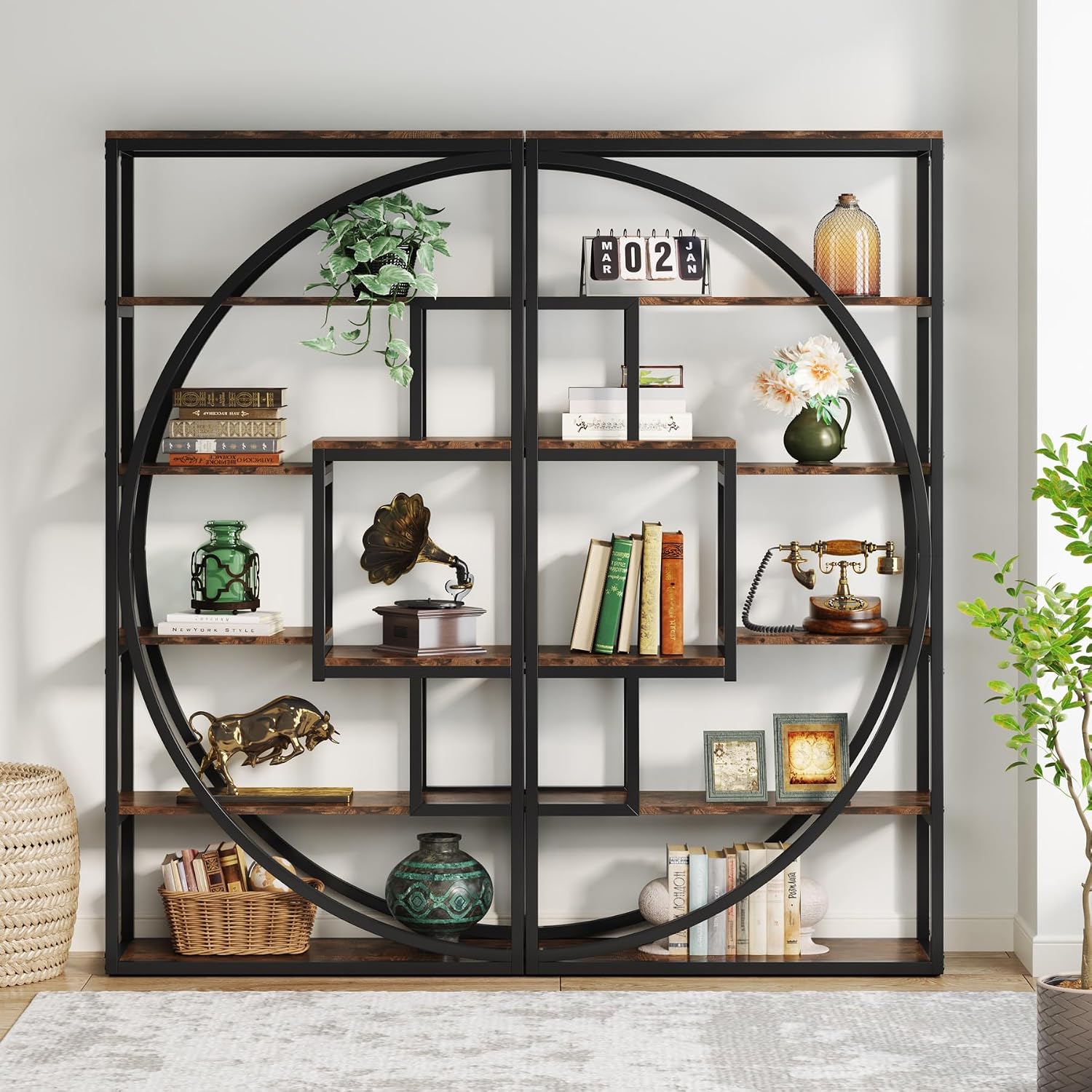 Tribesigns Bookshelf, Industrial 5-Tier Etagere Bookcase, 70.8' Tall Bookshelf with 8 Storage Shelf, Book Shelf Display Tack Shelving Unit for Home Office (Rustic Brown, 2PC)