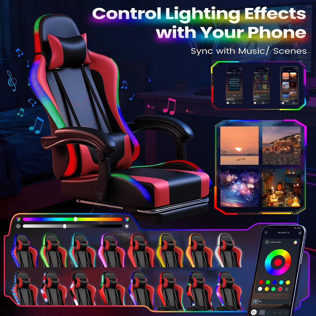 Homall Gaming Chair, Video Game Chair with Footrest and Massage Lumbar Support, Ergonomic Computer Chair Height Adjustable with Swivel Seat and Headrest (RGB Red)