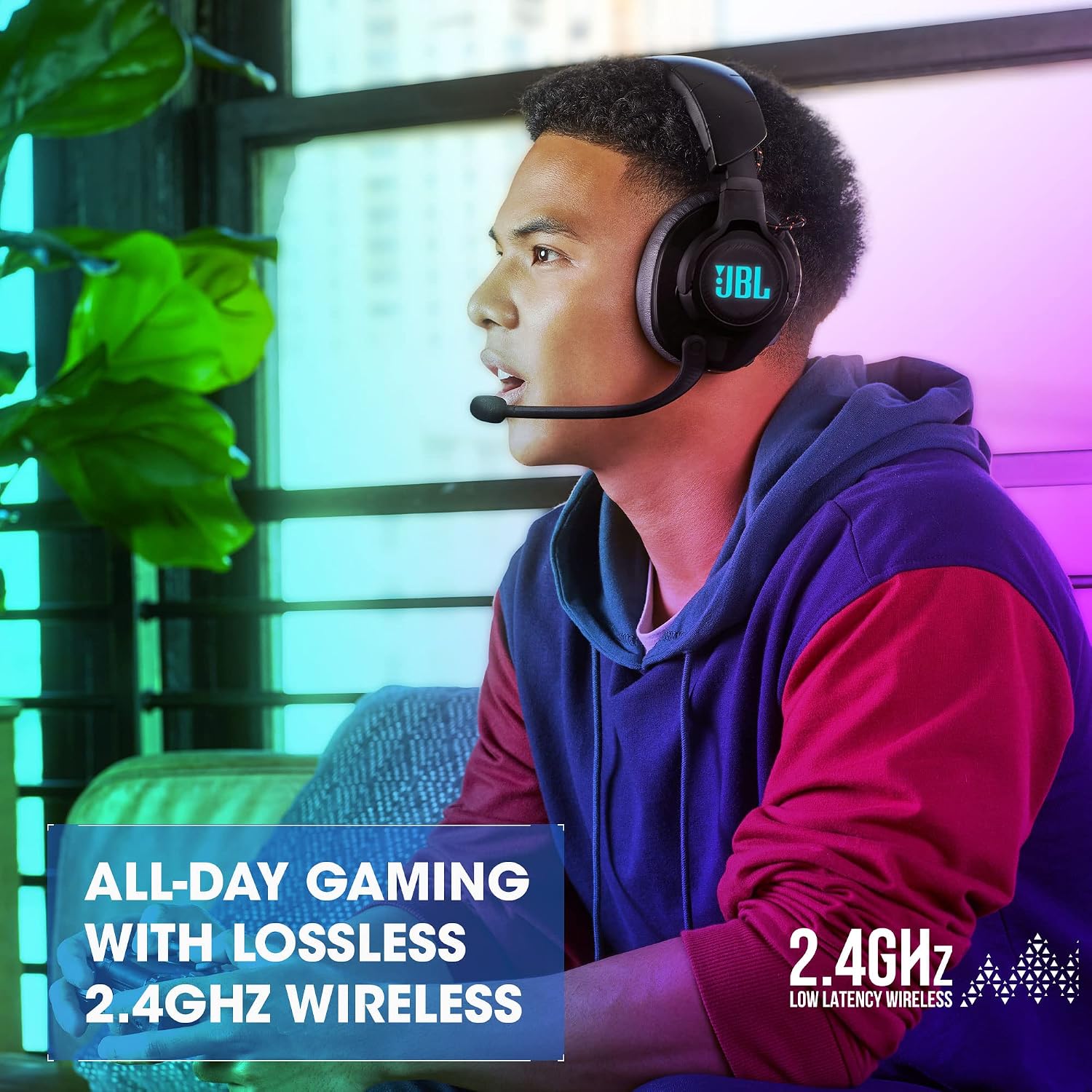 JBL Quantum 610 - Wireless Over-Ear Gaming Headset, JBL QuantumSURROUND, 2.4GHz Wireless, up to 40 Hours of Battery Life, Game-Chat dial, flip-up Boom Microphone (Black)