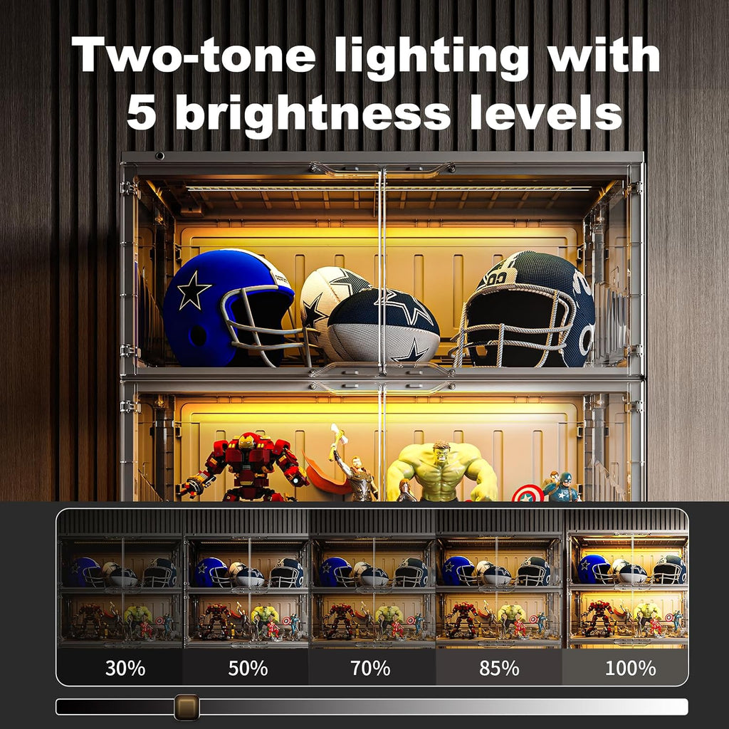 MAGINELS Foldable Display Cabinet, with 2 Color Lights & Infrared Sensing for Collectibles, Curio Cabinet Glass Display Case with Remote Control, Storage Cabinet,Black