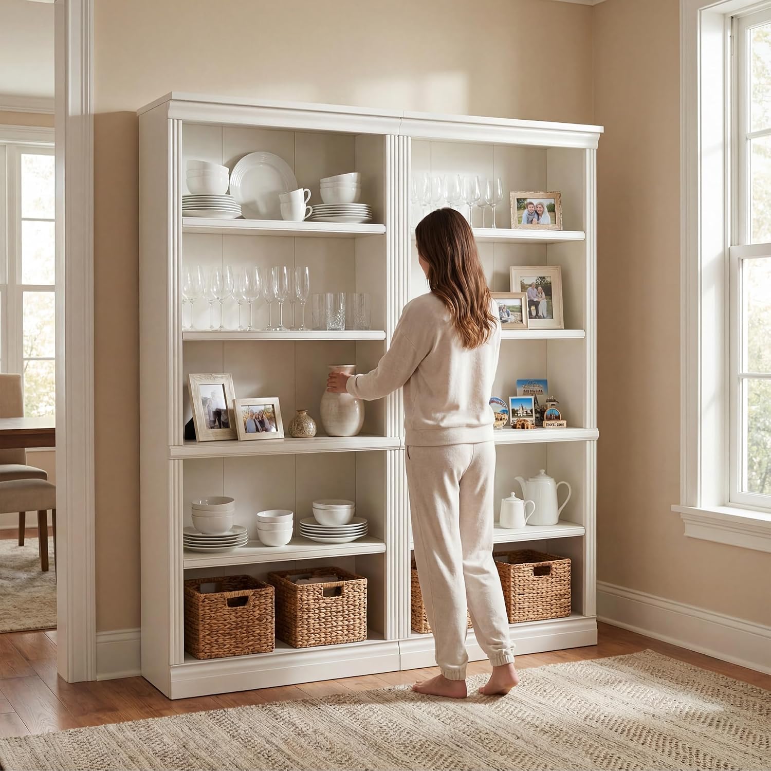 Furniwell Bookcase Bookshelves, 5-Shelf Tall Bookcase 71' Wood Open Display Floor Bookshelf, Large Storage Organizer for Library, Bedroom, Living Room, Set of 2 (White)