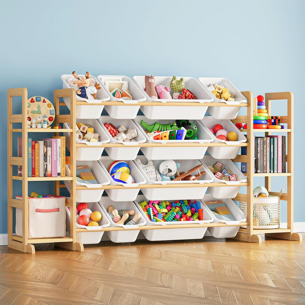 SpaceAid Toy Storage Organizer with 6 Shelves and 16 Bins, Toy Organizers Storage Bookshelf, Kids Bin Shelf Toys Box Bookcase for Bedroom Playroom Organization Room Decor, White