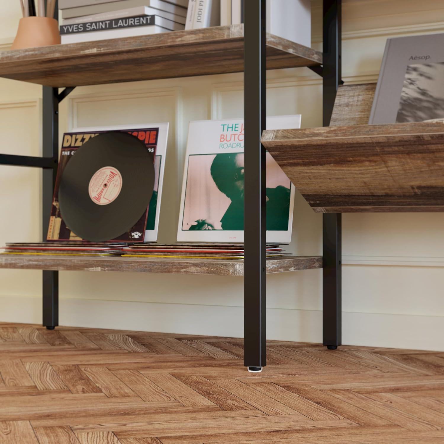 IRONCK Industrial Bookshelves 6 Tiers Triple Wide Bookshelf, Large Etagere Bookshelf Open Record Player Shelves with Metal Frame for Living Room Home Office
