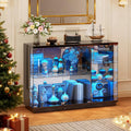 HNEBC Lockable Display Curio Cabinet with Glass Door,47.2' W Glass Display Cabinet with 3 Color Lights for Collectibles,5-Tier Lighted Display Case with Human Sensor,Living Room,Black
