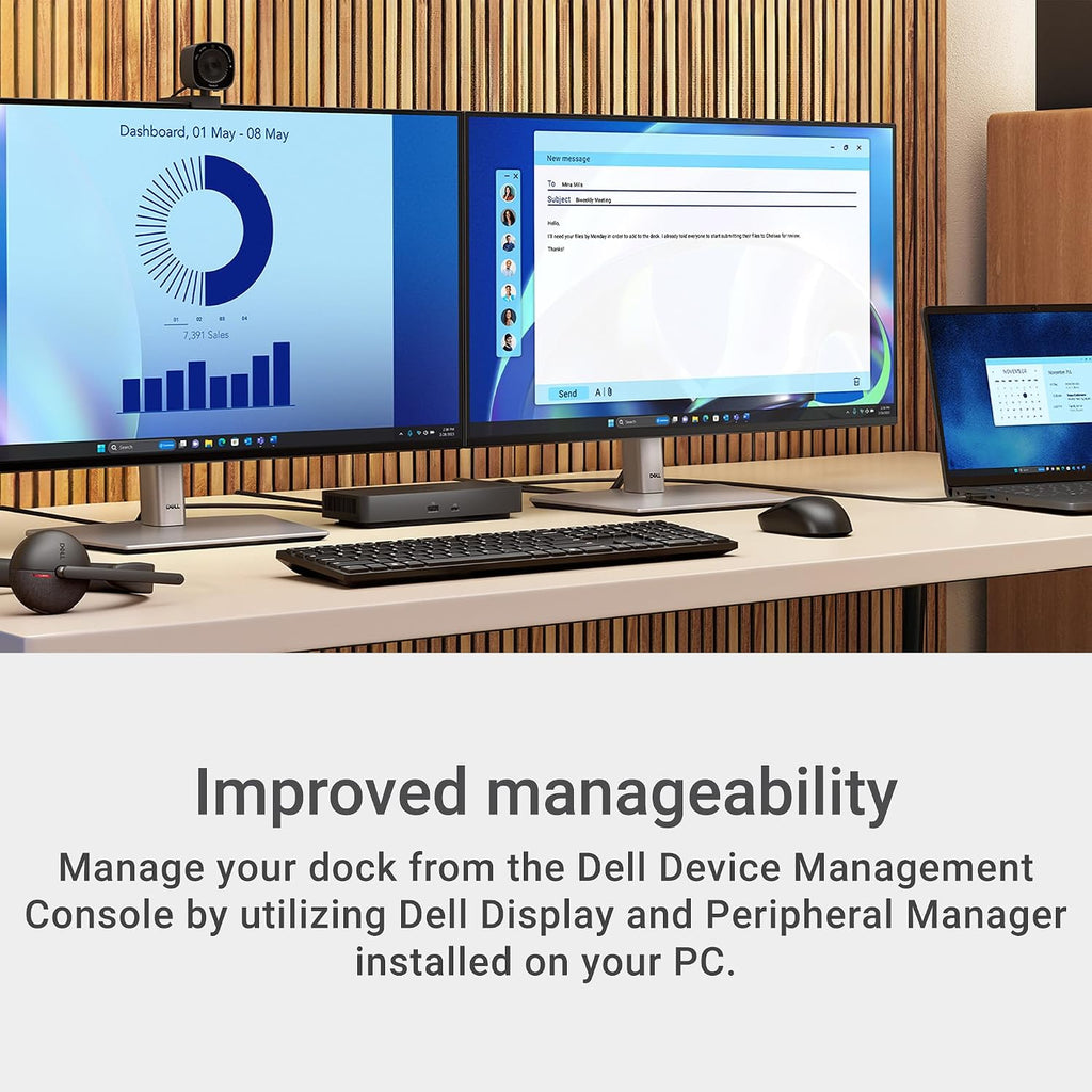 Dell Pro Dock WD25 - USB Type-C with DP Alt Mode Connector, DisplayPort/HDMI/USB 3.2 Gen2 Connectivity, Up to 100-Watt Power delivery - Black