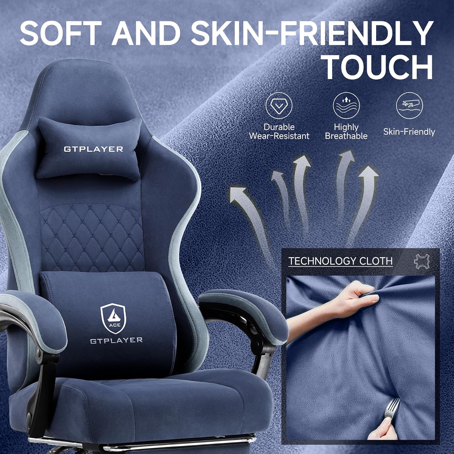 GTPLAYER Gaming Chair, Computer Office Chair with Pocket Spring Cushion, Linkage Armrests and Footrest, High Back Ergonomic Computer Chair with Lumbar Support Task Chair with Footrest