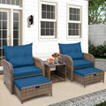 5 Pieces PE Wicker Patio Chairs with Ottomans, Outdoor Balcony Chairs with Ottomans, 5 PCS Outdoor Patio Furniture Set with Ottoman for Porch Sunroom Poolside, Blue Cushion