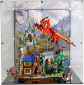 Display Case Compatible with Lego 21348 - Dungeons & Dragons: Red Dragon's Tale - Acrylic Dustproof Showcase with Pre-Printed Background - Set Not Included