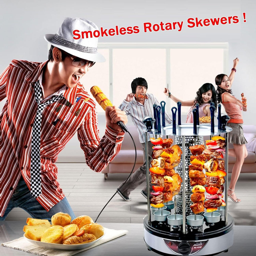 Electric BBQ Smokeless Grill Indoor - Vertical Barbecue Grill, Includes Skewers, Machine Rotisserie Grill for Home- Broiling Meat Layers, Shashlik, Gyros, Sausages, Poultry