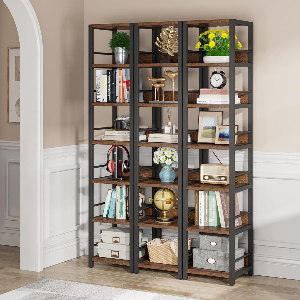 Tribesigns 6-Tier Corner Shelf, 75 Inch Tall Narrow Bookshelf Storage Rack, Etagere Shelves Display Stand for Small Spaces, Rustic Open Bookcase Square Shelf Tower for Living Room Bathroom