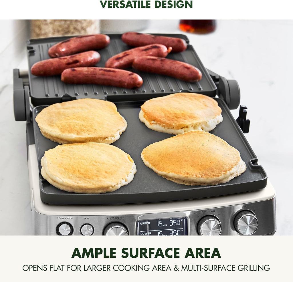 GreenPan Elite 7-in-1 Multi-Function Contact Grill & Griddle, Healthy Ceramic Nonstick Reversible Plates, Adjustable Shade & Shear, Closed Press/Open Flat Surface, PFAS-Free, Cream White