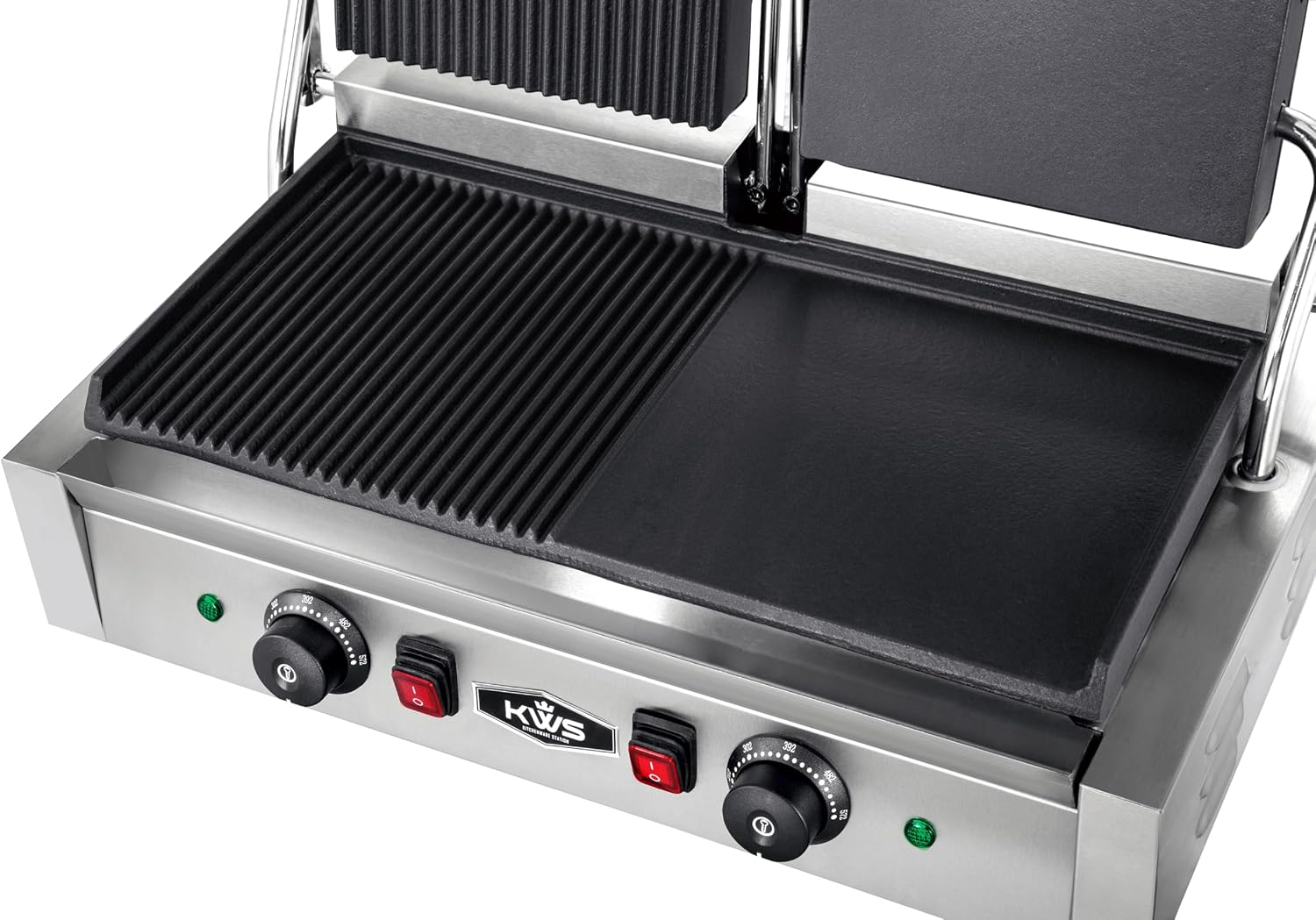 KWS CPM-23 3400W Electric Panini Press Maker with Left Grooved & Right Smooth Dual Sandwich Toasting Grill – 19″ X 9″ Cooking Surface