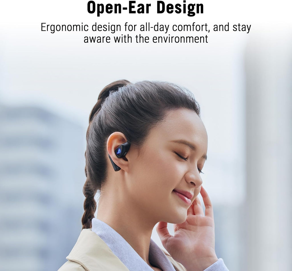 ASUS ROG Cetra Open Wireless Open Ear Earbuds – Dual-Mode (BT/2.4GHz), Quad AI Noise-Canceling Mic, Low Latency, 16H Playtime, IPX5 Water Resistant, for Daily/Workout/Outdoor/Gaming Use - Black
