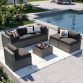 Aoxun Patio Furniture Sets, 7-Piece Outdoor Patio Furniture with Thick Cushions, Wicker Outdoor Conversation Set Sectional Sofa for Backyard, Poolside, Garden (Black-Grey, 7 x 25.6 - Seats)