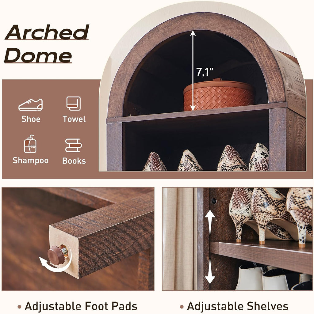 IFGET 71' Tall Arched Bookshelf, 8 Tiers Arch Bookcase with Storage, Modern Farmhouse Book Shelf with Adjustable Shelves, Wood Bookshelf w/Open Display Shelves for Living Room, Office (Brown)