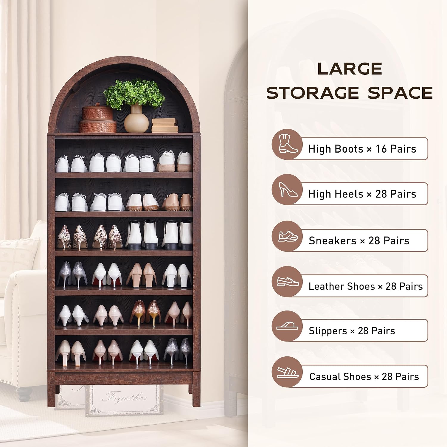 IFGET 71' Tall Arched Bookshelf, 7 Tiers Arch Bookcase with Storage, Modern Farmhouse Book Shelf with Adjustable Shelves, Wood Bookshelf w/Open Display Shelves for Living Room, Office (Brown)