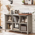 Joaxswe Farmhouse 6 Cube Bookshelf, Rustic Grey Oak Wooden Storage Organizer Book Shelf, 47 Inch Cubby Hallway Bookcase, Kids Toy Storage Cabinet, Modern Open Book Case for Living Room, Hallway