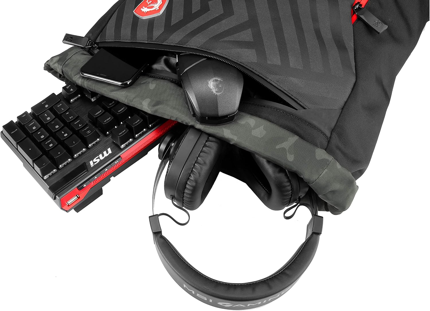 MSI Mystic Knight Gaming Laptop Backpack, Quick Access, Padded Mesh, Lightweight Polyester Exterior, Fits Up to 17' Laptop, Water Repelent IPX-2, Convertible to Shoulder Pack, Large Size