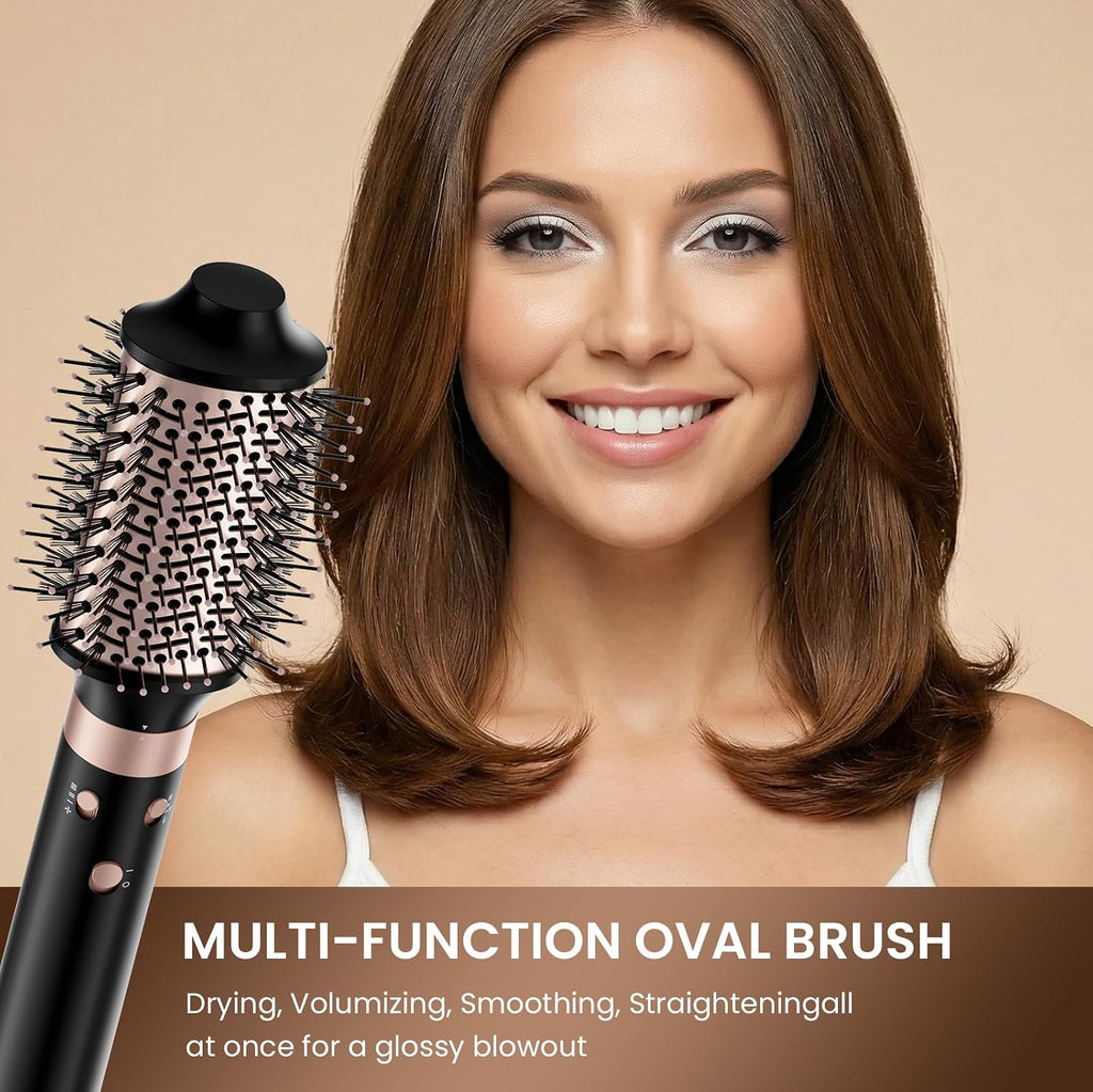 MESCOMB Dual Voltage Hair Dryer Brush - 5 in 1 Hot Air Styler Wrap with Auto Wrap Curlers, Fast Drying, Straightening & Volumizing, 100V–240V Global Travel with Storage Bag-Black