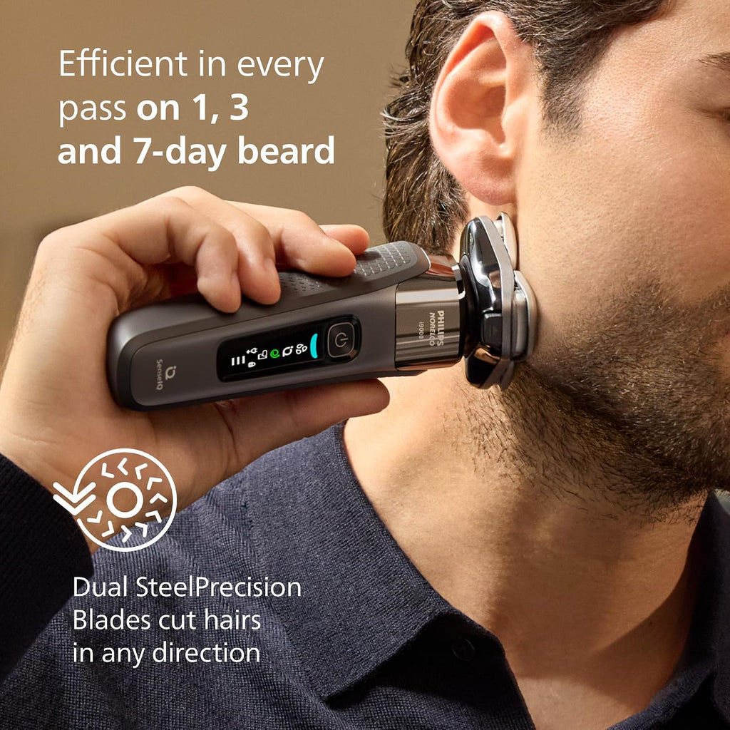 Philips Norelco Shaver i9000, Wet & Dry Electric Shaver, Dark Slate, SenseIQ Technology, Triple Lift & Cut System, 360 Rotating Dual SteelPrecision Precision Blades, Quick Clean Pod, X9002/82