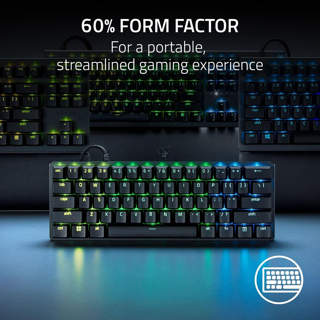 Razer Huntsman Mini 60% Gaming Keyboard: Analog Optical Switches - Rapid Trigger Mode - Chroma RGB Lighting - PBT Keycaps - Onboard Memory - Snap Tap - Classic Black